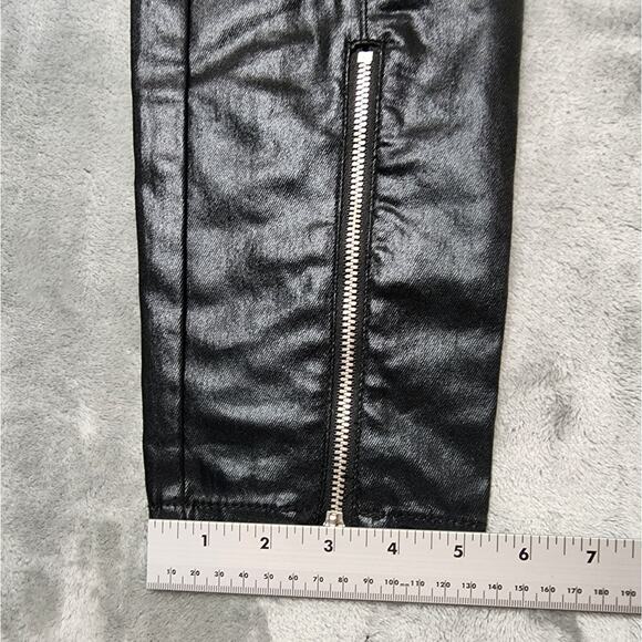 H&M Jeans Womens 12 Black Coated Faux Leather Stretch High Rise Skinny Zip Hem - Picture 9 of 10